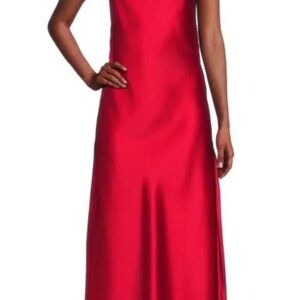 Renee C. One Shoulder Scarf Satin Midi Dress